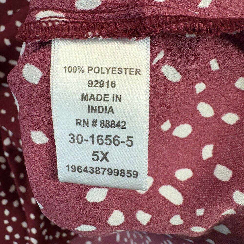 Catherines Blouse Womens 5X Red White Polka Dot Button Up Long Sleeve Casual Top - Picture 9 of 9